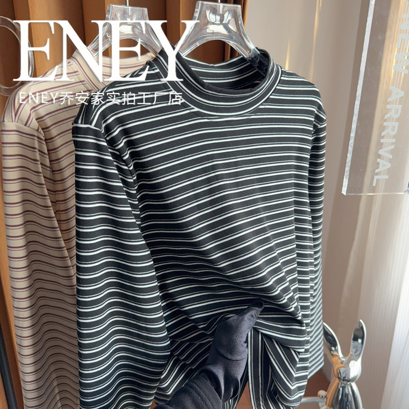 保暖德绒~ENEY冬季胖mm双面绒条纹长袖大码打底衫百搭显瘦上衣女,女装/女士精品,大码内搭,淘宝优惠券,粉丝福利购,淘宝优惠卷