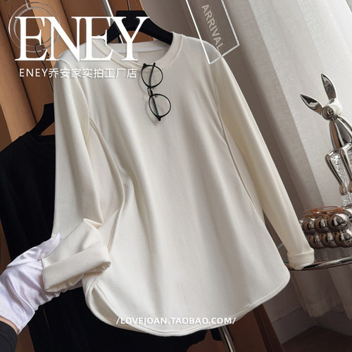 大码遮肉下摆圆弧大版t恤打底衫