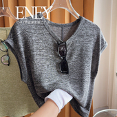纸片人垂感遮肉 日杂风显瘦包肩圆领T恤女薄款 透气舒适百搭上衣