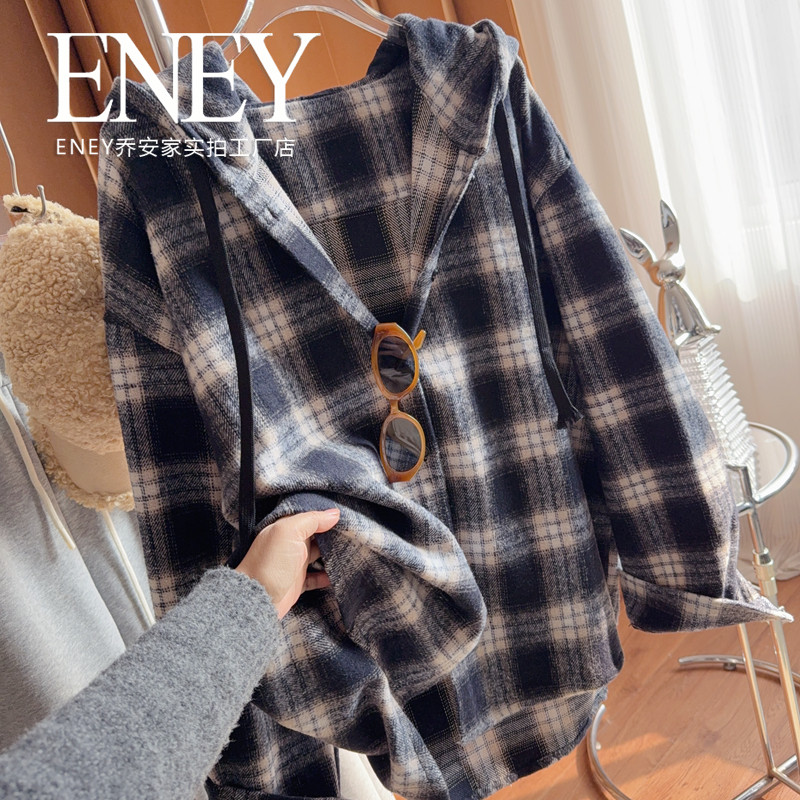 日杂风加厚宽松磨毛格子衬衫