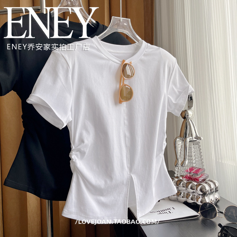 欧洲站垫肩设计感T恤！直角肩收腰开叉打底小众轻奢黑色上衣,女装/女士精品,T恤,淘宝优惠券,粉丝福利购,淘宝优惠卷