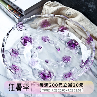 玻璃果盘果斗客厅家用水果盘茶几托盘糖果盘干果盘 玫瑰创意欧式