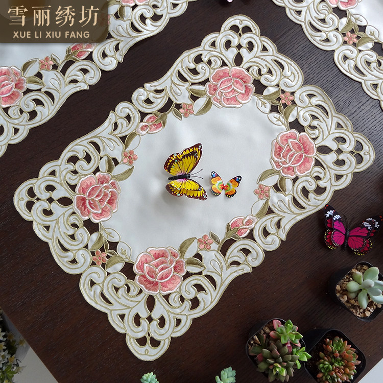 桌布西餐垫布艺欧式美式中式刺绣微波炉床头柜防尘盖巾帘桃红多色,居家布艺,桌布,淘宝优惠券,粉丝福利购,淘宝优惠卷