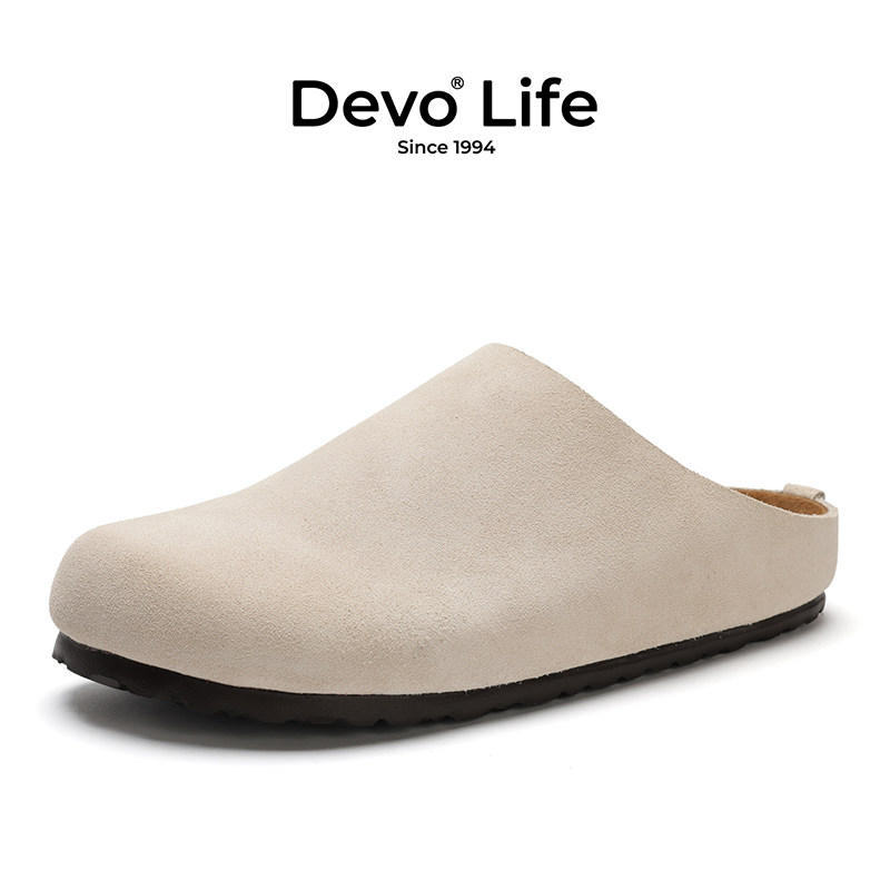 Devo/的沃勃肯鞋外穿懒人一脚蹬包头半拖鞋休闲情侣软木鞋26001