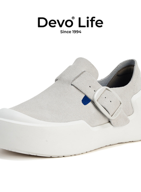 Devo/的沃真皮勃肯鞋反绒皮软木鞋全包厚底女士休闲24090