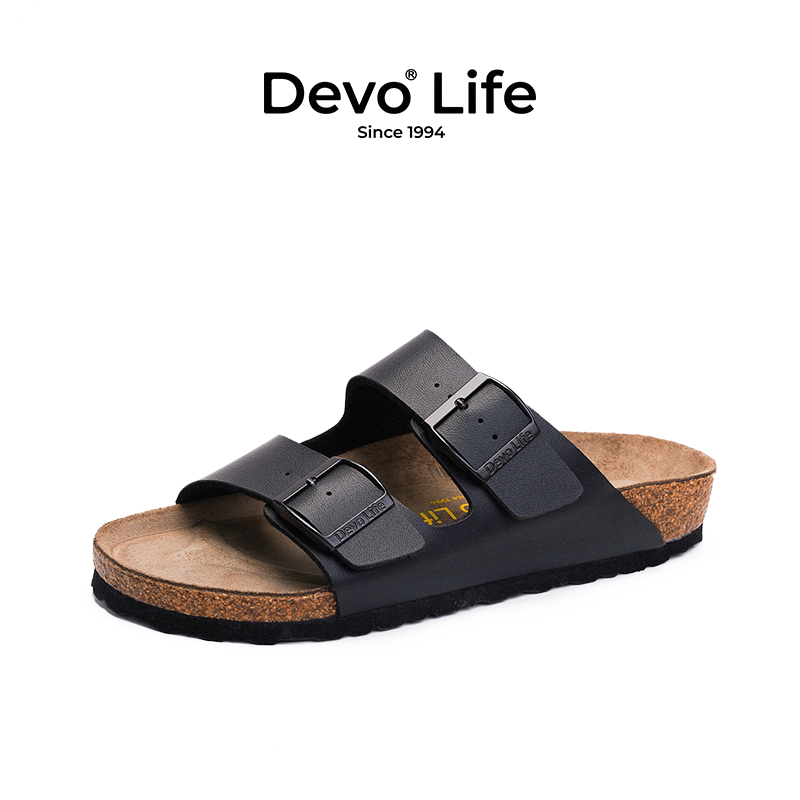 Devo/的沃软木拖鞋情侣休闲时尚平底一字凉拖女鞋02618