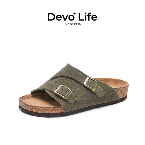 Devo/的沃平底防滑软木拖鞋