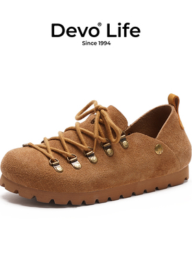 DevoLife软木鞋休闲时尚平底系带防滑单鞋复古新款秋冬女鞋23027