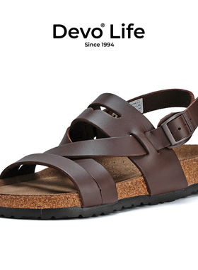 Devo/的沃软木凉鞋女夏季外穿时尚休闲博肯黑色罗马勃肯鞋24099