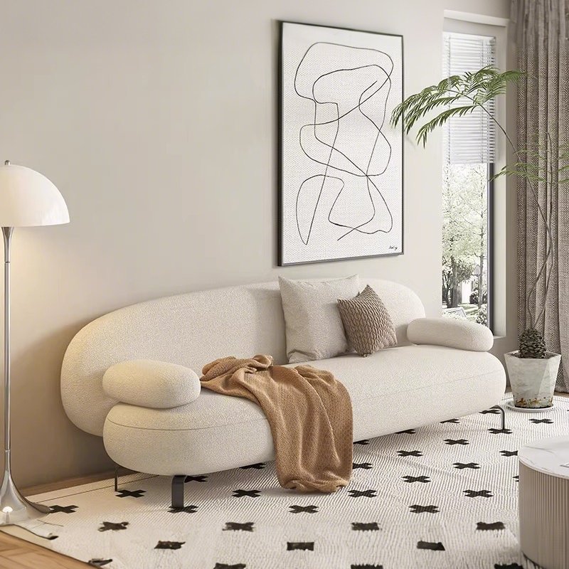 北欧现代轻奢ins风网红沙发服装店设计师客厅羊羔绒直排小沙发