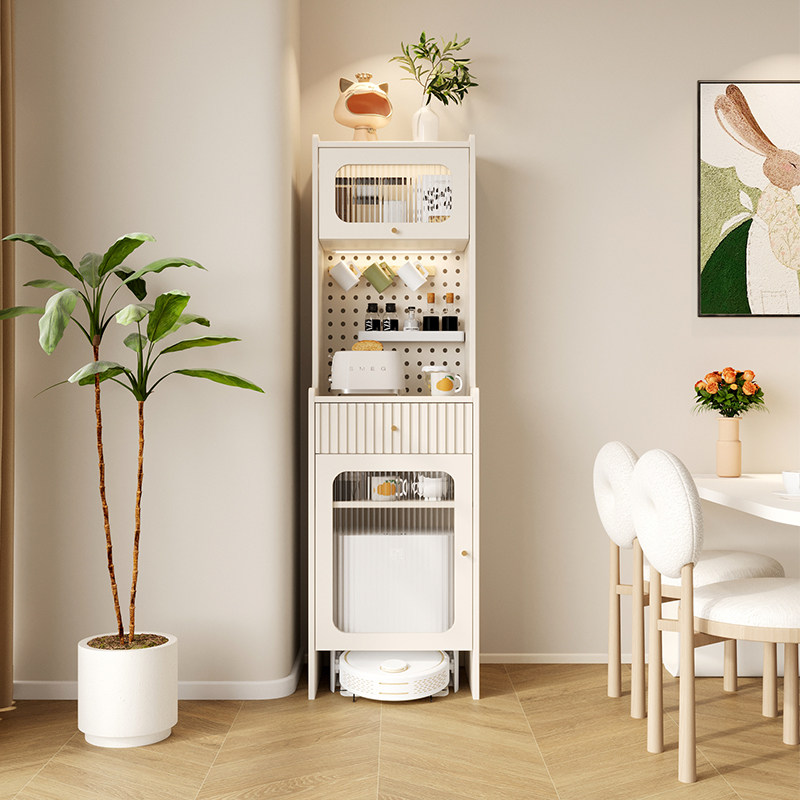 奶油风家用小户型洞洞板餐边柜一体靠墙扫地机器人家政收纳柜定制