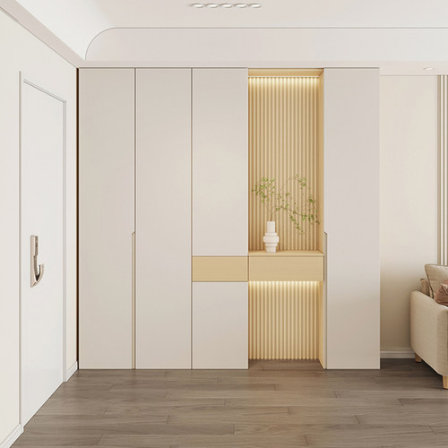 暧逸日式原木奶油风门厅玄关鞋柜