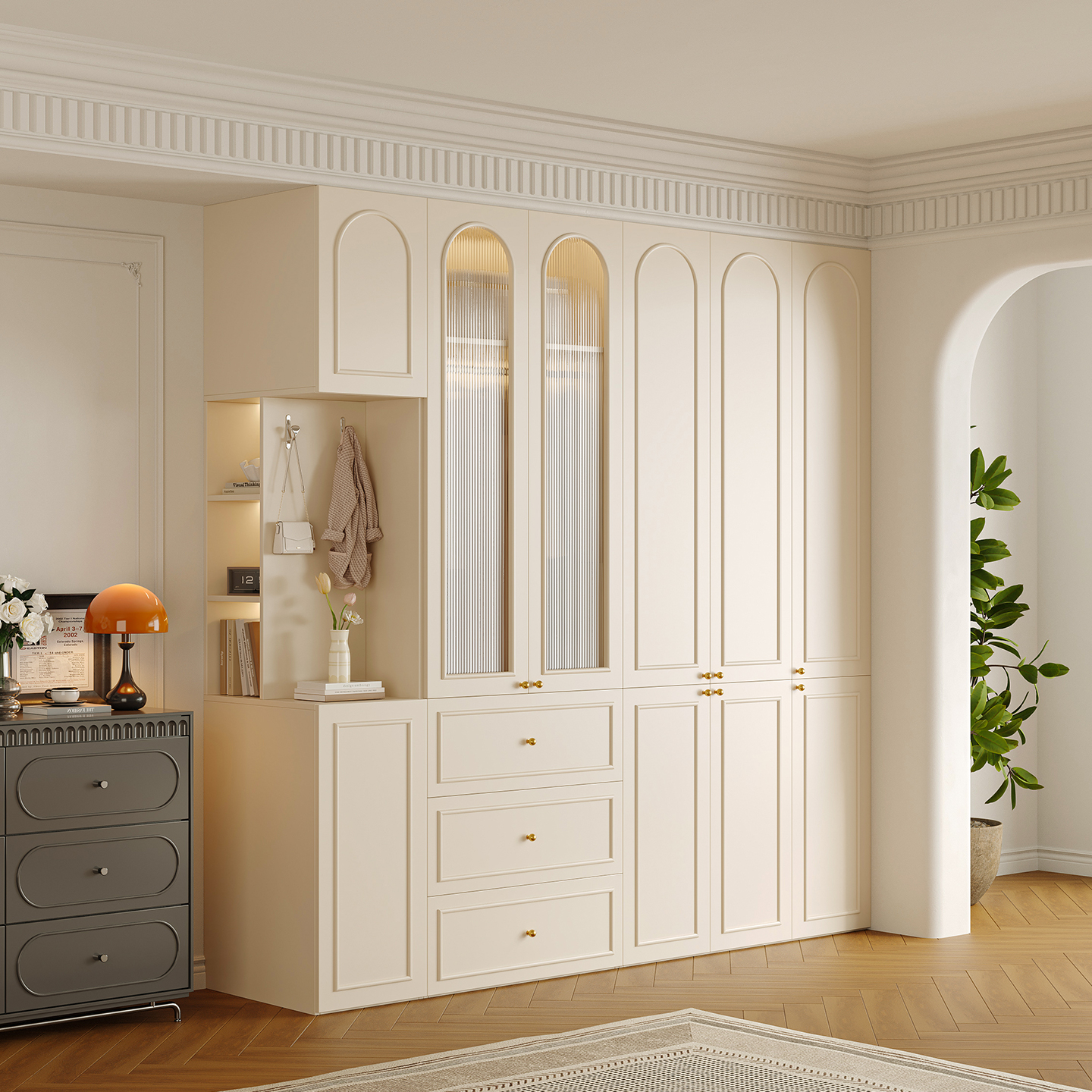 暧逸法式奶油风衣柜玻璃门展示柜