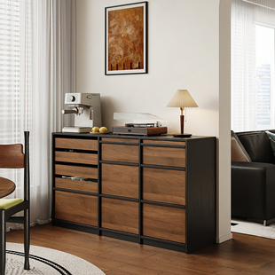 中古风骨骼线餐边柜家用小户型实木客餐厅边柜复古茶水柜矮柜定制