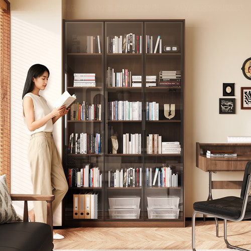 暧逸实木书柜中古风防尘展示柜