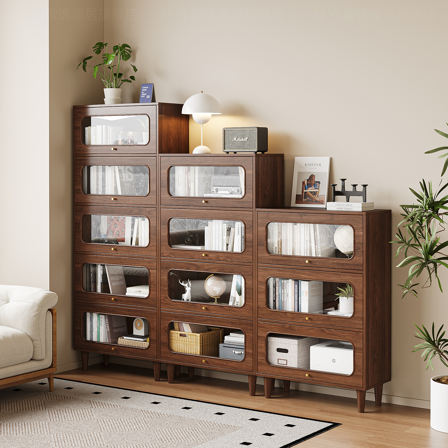 暧逸中古风实木组合书柜客厅边柜