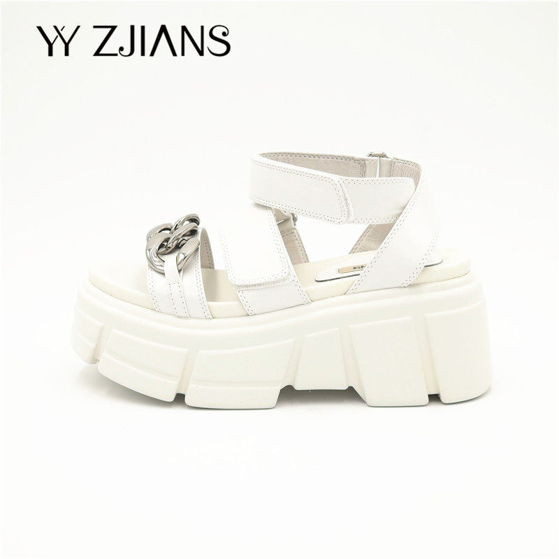 YYZJIANS女鞋真皮金属链条魔术贴厚底凉鞋YY81215231（商场同款）
