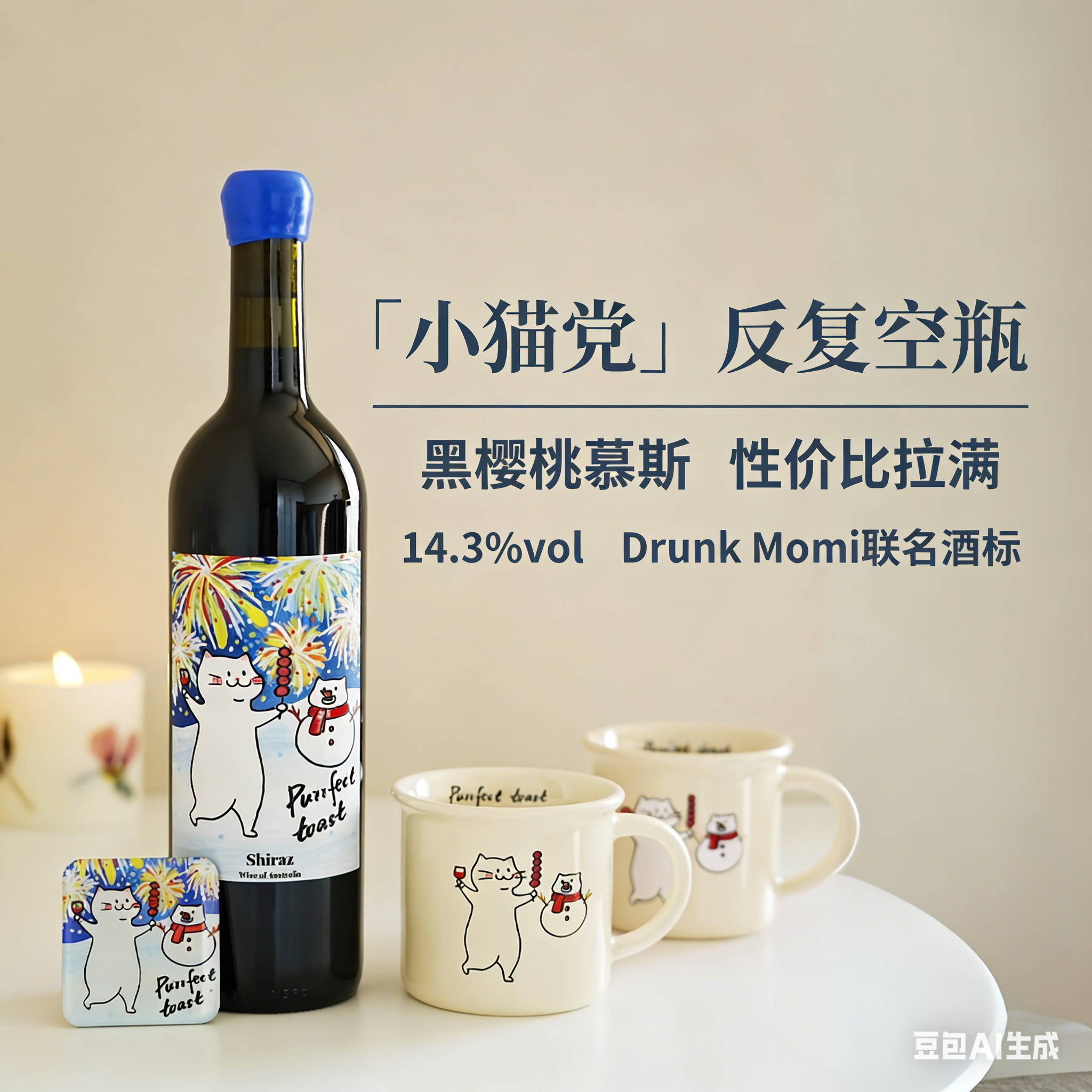 联名款酒猫子西拉干红葡萄酒蓝莓可可味小猫酒送礼闺蜜生日礼物