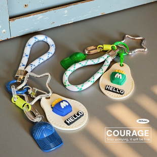 FS房金属棒球帽可爱卡通薯条门禁皮套钥匙扣包挂件星星扣创意情侣