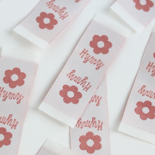 粉色小花织唛织标领标标签现货定制对折标服饰手工DIY大肠圈配件