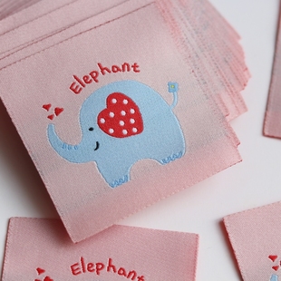 粉蓝小象可爱卡通布标织唛标商标服装 辅料领标设计定制织标现货