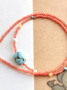 天然南红玛瑙原矿松石项链女款时尚百搭多宝锁骨项链女款