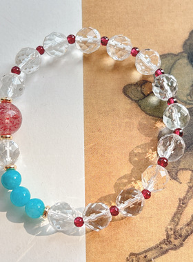 天然白水晶刻面多宝手链女款单圈手串时尚百搭饰品礼物