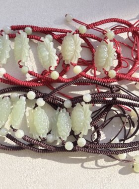 天然和田玉莲花手工编结手链女款时尚 留言咖啡 红色两款规格