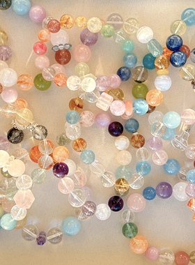 天然水晶多宝手链 大颗粒海蓝宝 发晶多宝水晶手链diy原创手链