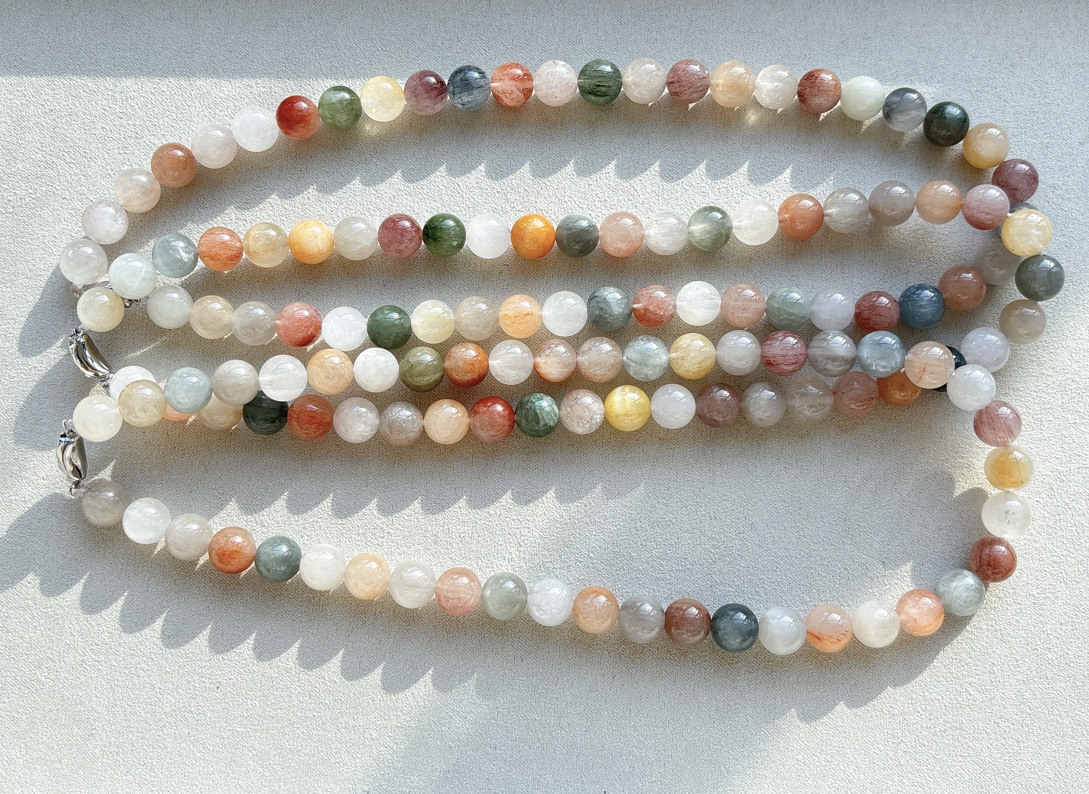 天然彩兔毛水晶多宝项链 水晶兔毛发晶项链女款多宝项链 某雪同款