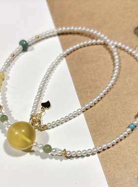 天然淡水珍珠项链女款时尚百搭蜜蜡牡丹花颈链送女友闺蜜礼物