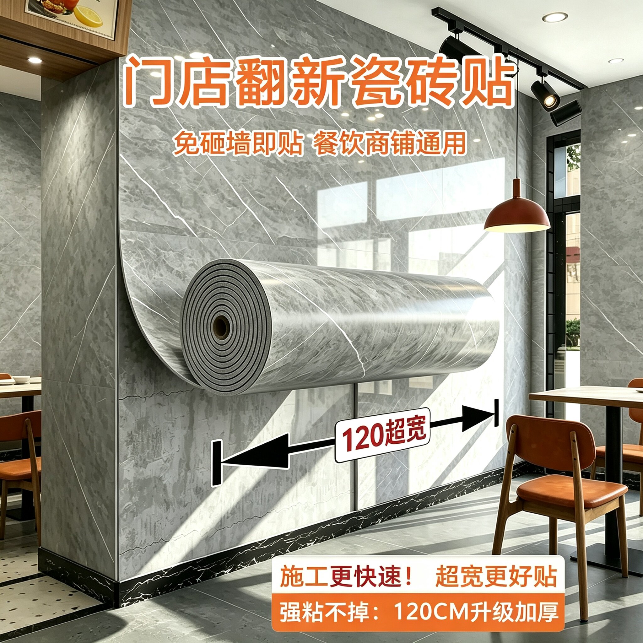 大理石铝塑板商用餐饮pvc瓷砖墙贴自粘餐厅吧台半墙面加厚护墙板
