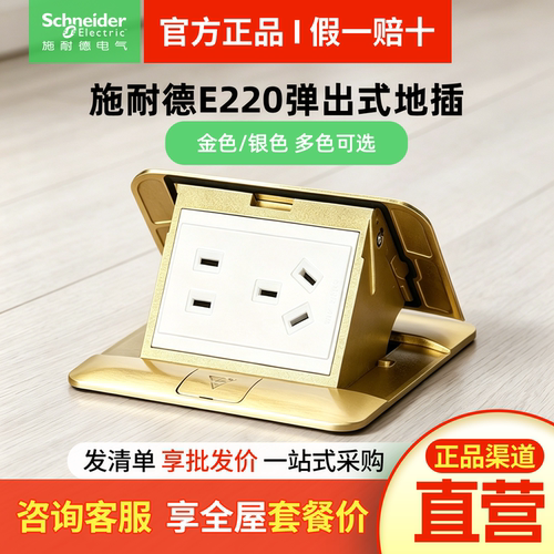 施耐德地插E220五孔地插铜质弹起式隐藏电源插座10A二/三极插座
