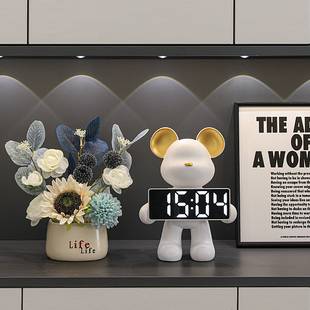 网红暴力熊led闹钟摆件客厅玄关电视柜酒柜高档装饰品轻奢感家居