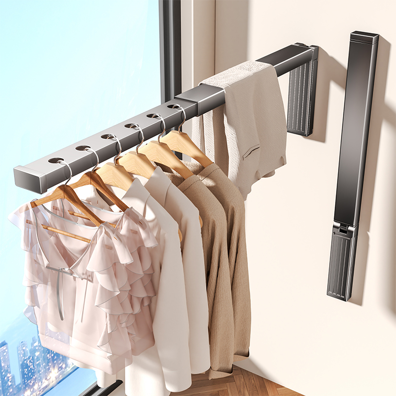 隐形折叠晾衣架阳台家用壁挂式窗户挂衣架子免打孔可伸缩晒衣神器