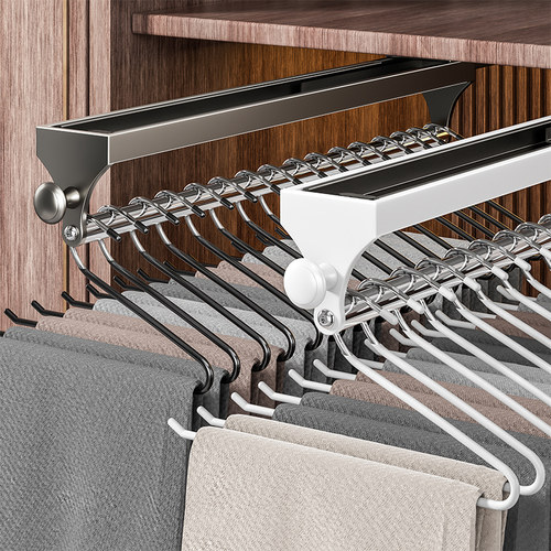 裤架伸缩滑轨柜内顶装抽拉式置衣架多功能裤挂裤抽收纳挂衣杆五金