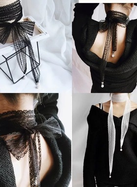 日韩欧美简洁蕾丝镂空领巾丝巾