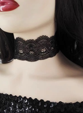 不绣钢扣子黑色蕾丝宽边项圈颈带脖颈颈链项链女遮疤痕颈纹不掉色