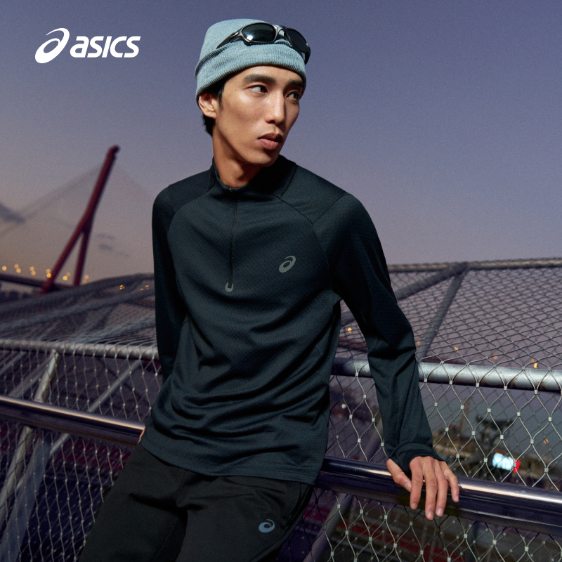 亚瑟士男子莱卡抓绒跑步长袖T恤