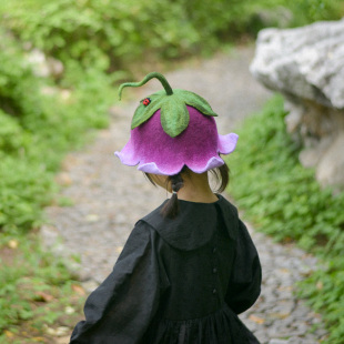 「蘑菇梦手作森风」铃铛花羊毛毡帽 原创森系日系春游度假风配饰
