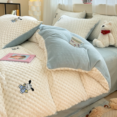 A类豆豆绒冬季床上四件套加厚牛奶珊瑚绒床品儿童法兰绒被套床单