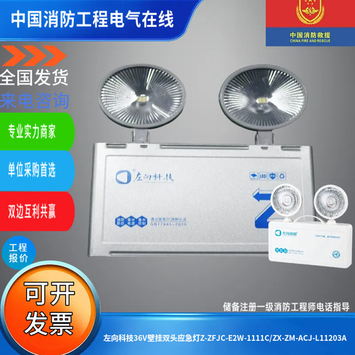 左向科技36V壁挂双头应急灯Z-ZFJC-E2W-1111C/ZX-ZM-ACJ-L11203A