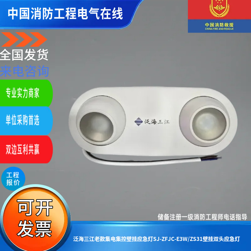 泛海三江老款集电集控壁挂应急灯SJ-ZFJC-E3W/ZS31壁挂双头应急灯图片