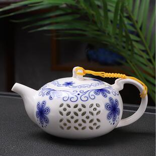 玲珑镂空功夫茶具白瓷泡茶壶青花陶瓷家用小号单壶单个冲茶器中式