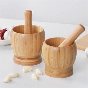 蒜臼子竹捣碎罐捣姜蒜泥器捣药罐擂钵研磨神器 捣蒜器手动家用老式