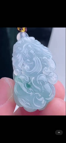 36.3-21.1-11mm, 立体如意飘花貔貅 吊坠天然翡翠A货，zla6923-26