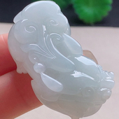 四会翡翠 水润细腻手工立体精雕老坑种A货如意貔貅吊坠带证书