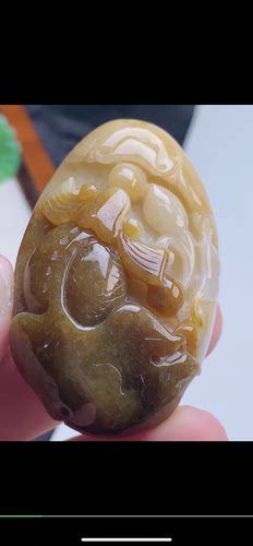 53.3-33-18.9mm饱满黄翡巧雕金玉满堂吊坠，天然翡翠A货aaa6727七