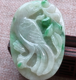水头十足 飘阳绿手工巧雕老坑种A货翡翠 富贵鸟挂件带证书