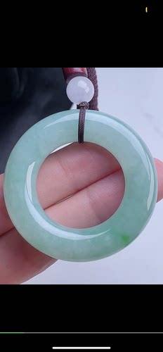 48.9-10.4mm,水润 飘绿平安环甜甜圈  天然翡翠A货，uok6929-102